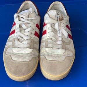 Lanvin Men’s White Red Suede & Leather Sneakers